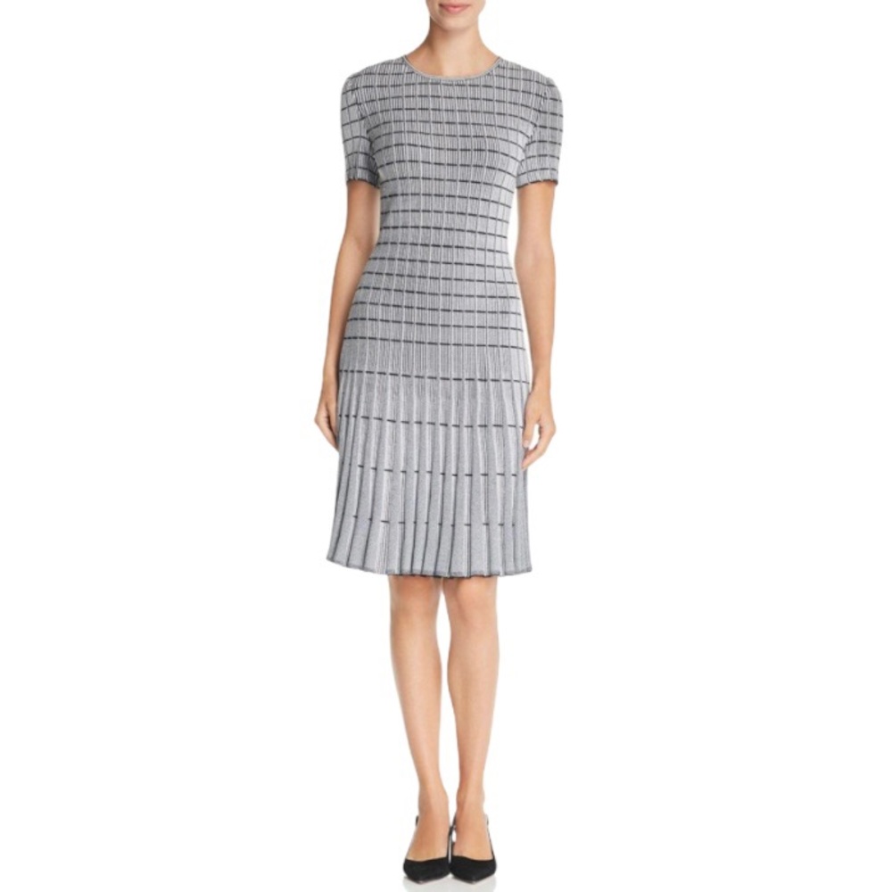 St John Geometric Ottoman Gray Stripe Knit Dress - Picture 1 of 14